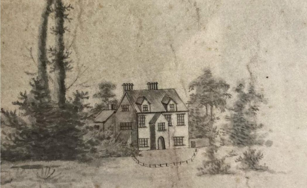 Drawing of Chorlton Hall from the 1805 Bennion estate map, showing the north elevation before the Victorian enlargement