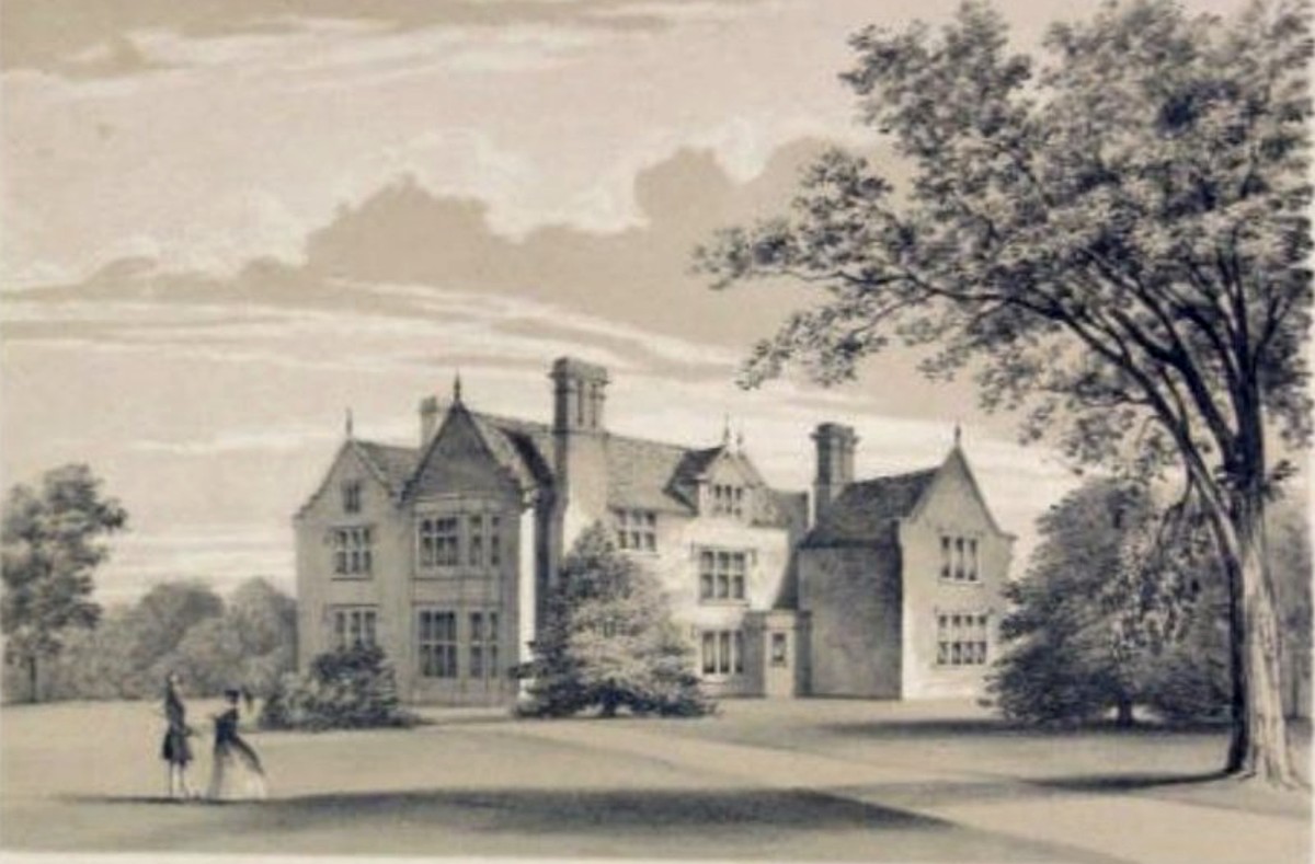 Engraving of Chorlton Hall published in The Mansions of England and Wales by Edward Twycross, 1850, captioned as the seat of Thomas Chorlton Clutton Esq